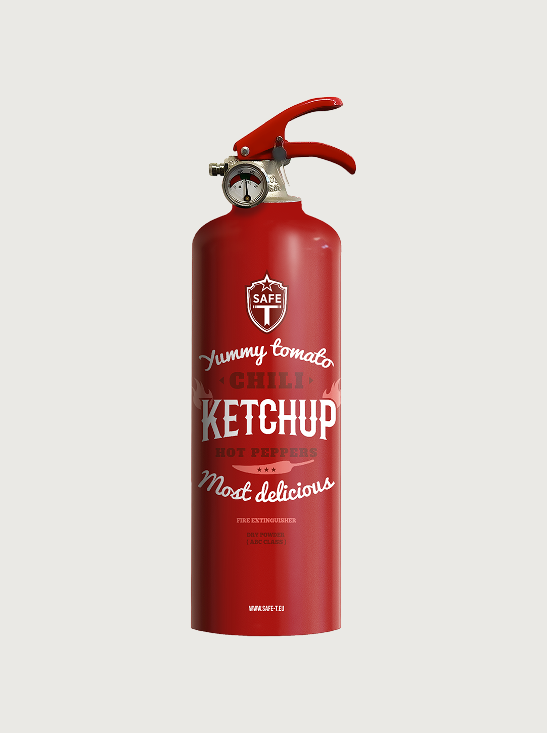 Feuerlöscher mit Ketchup‑Flaschen‑Retrodesign – originelles Küchenaccessoire