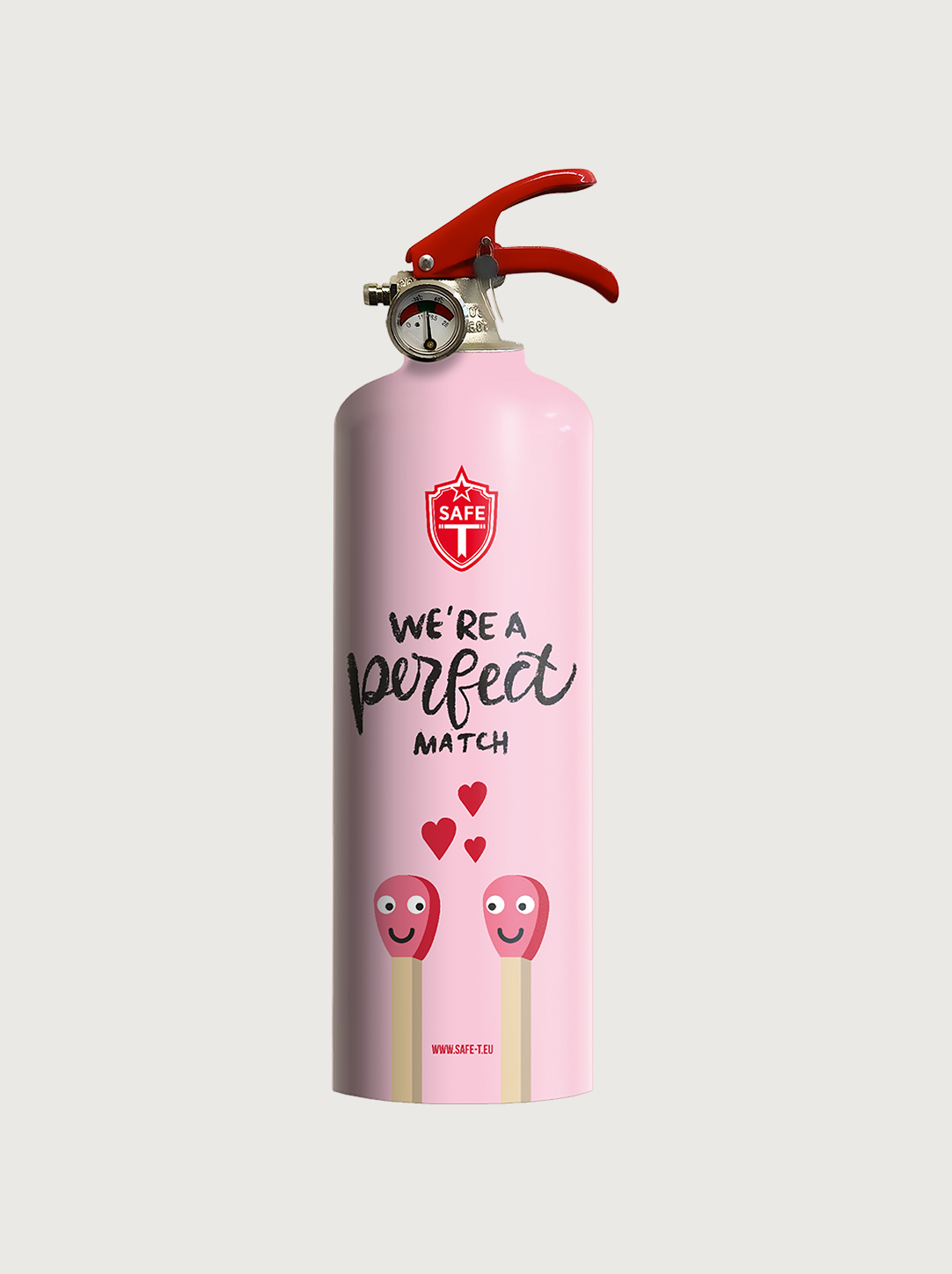 Feuerlöscher mit Herz‑„Perfect Match“ Motiv – romantisches Dekostück
