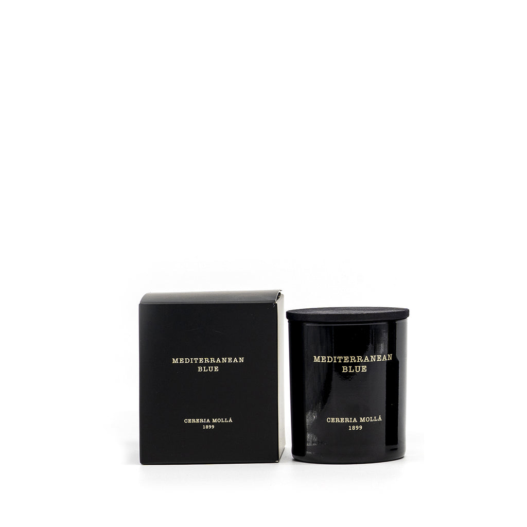 Cereria Molla 1899 Mediterranean Blue Duftkerze 230g  schwarzes Glas, Box