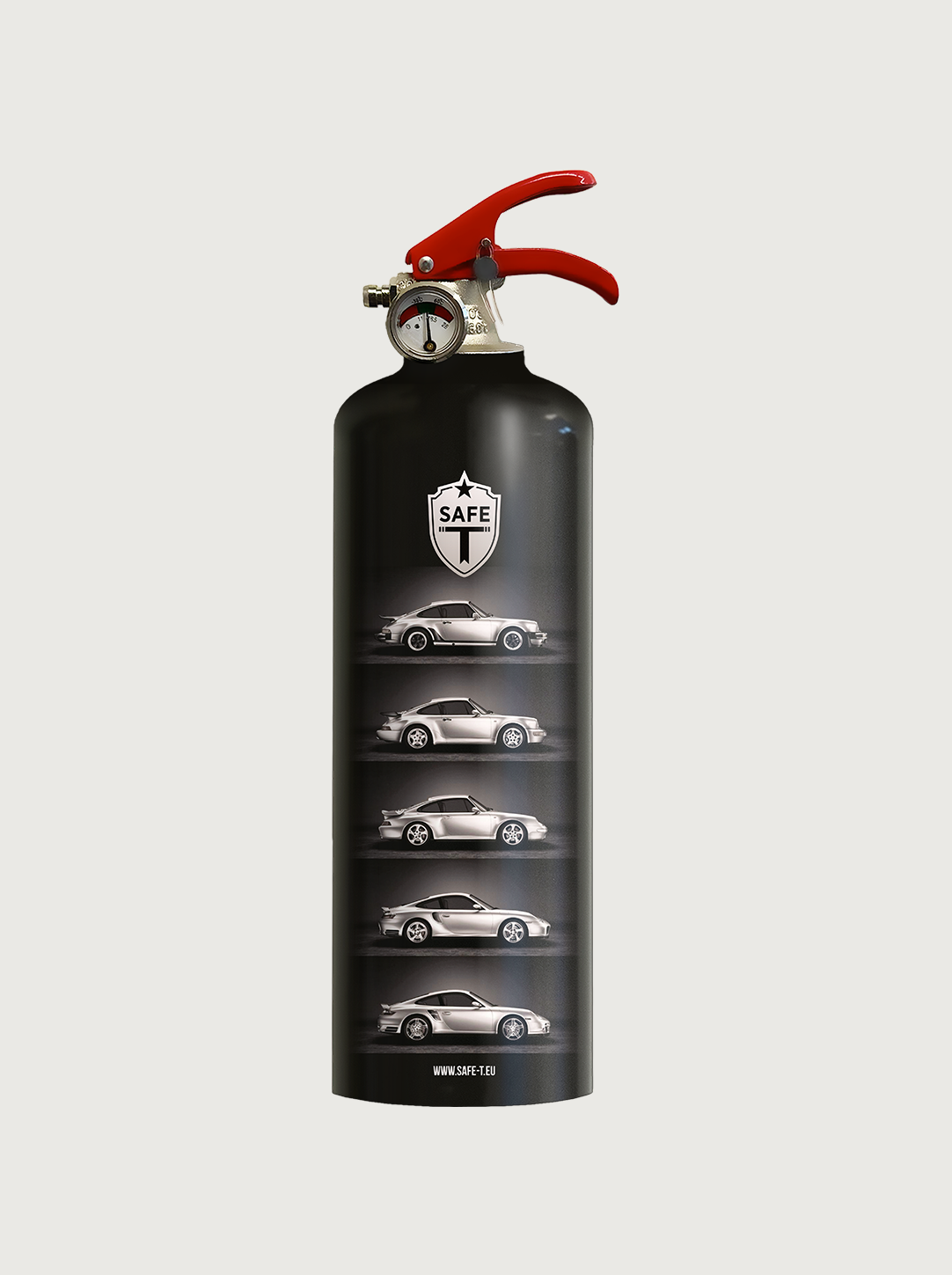 Feuerlöscher mit Porsche 911-Rennwagen-Motiv – rot, glossy, 1 kg ABC‑Pulver