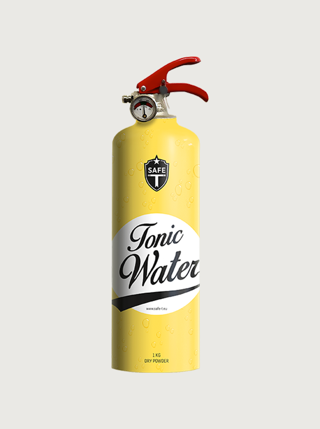 Feuerlöscher mit Tonic‑Water‑Flaschenprint – modernes Bar‑Accessoire