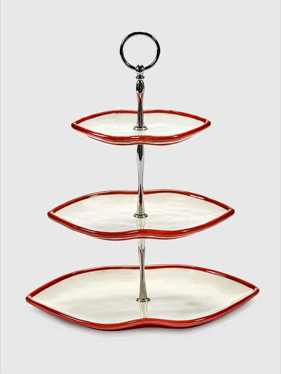 Cake Stand 3 Tier Red White