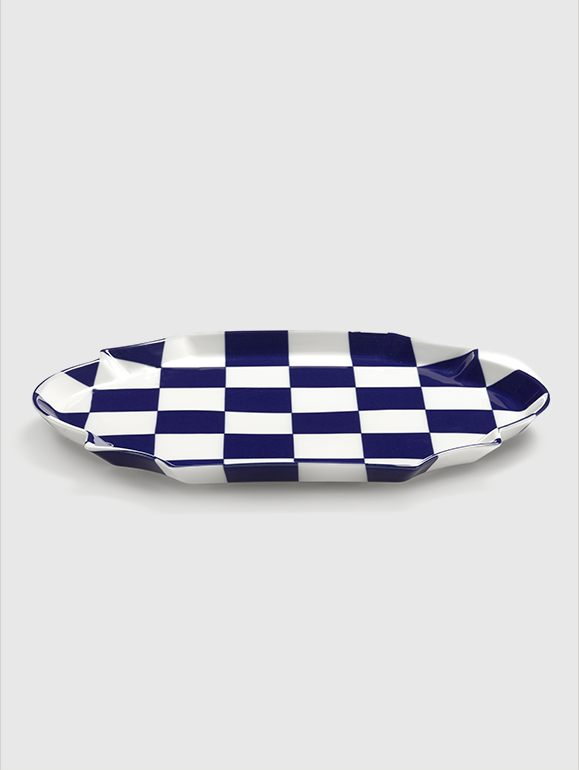 Serving Plate Oval Blue White