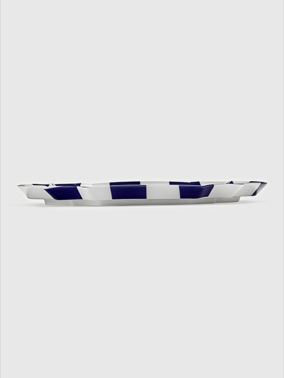 Serving Plate Oval Blue White