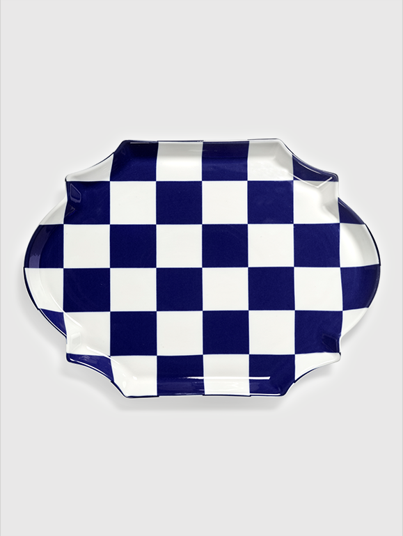 Serving Plate Oval Blue White