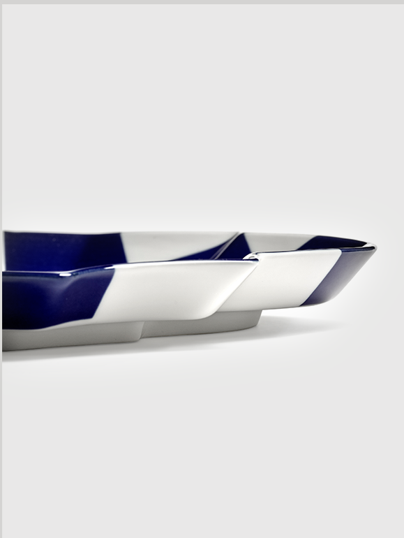 Serving Plate Oval Blue White